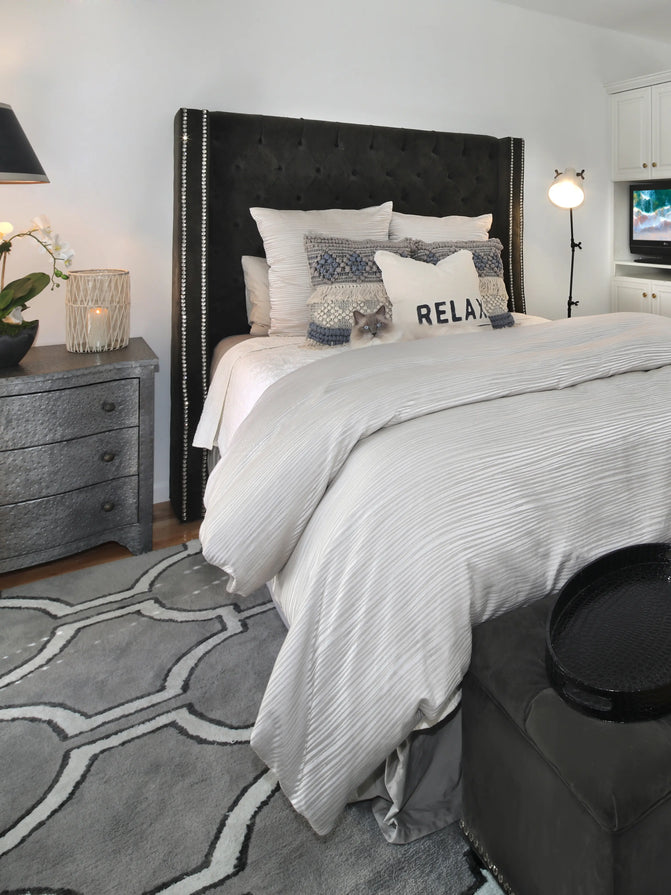 Charcoal Grey Headboard Diamond Head Upholstery Tack