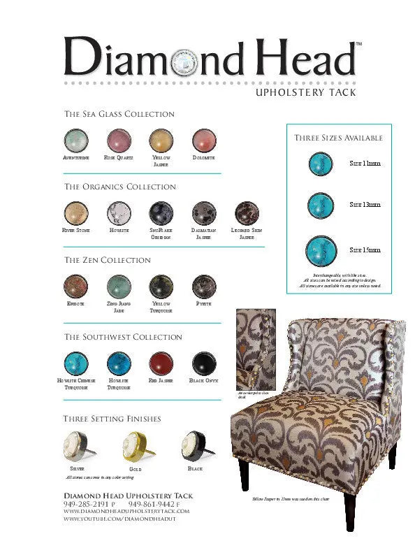 Diamond Head Natural Stone Collection Sample Board Diamond Head Upholstery Tack